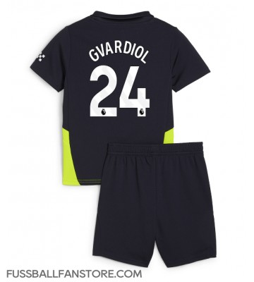 Manchester City Josko Gvardiol #24 Replik Auswärtstrikot Kinder 2024-25 Kurzarm (+ Kurze Hosen)